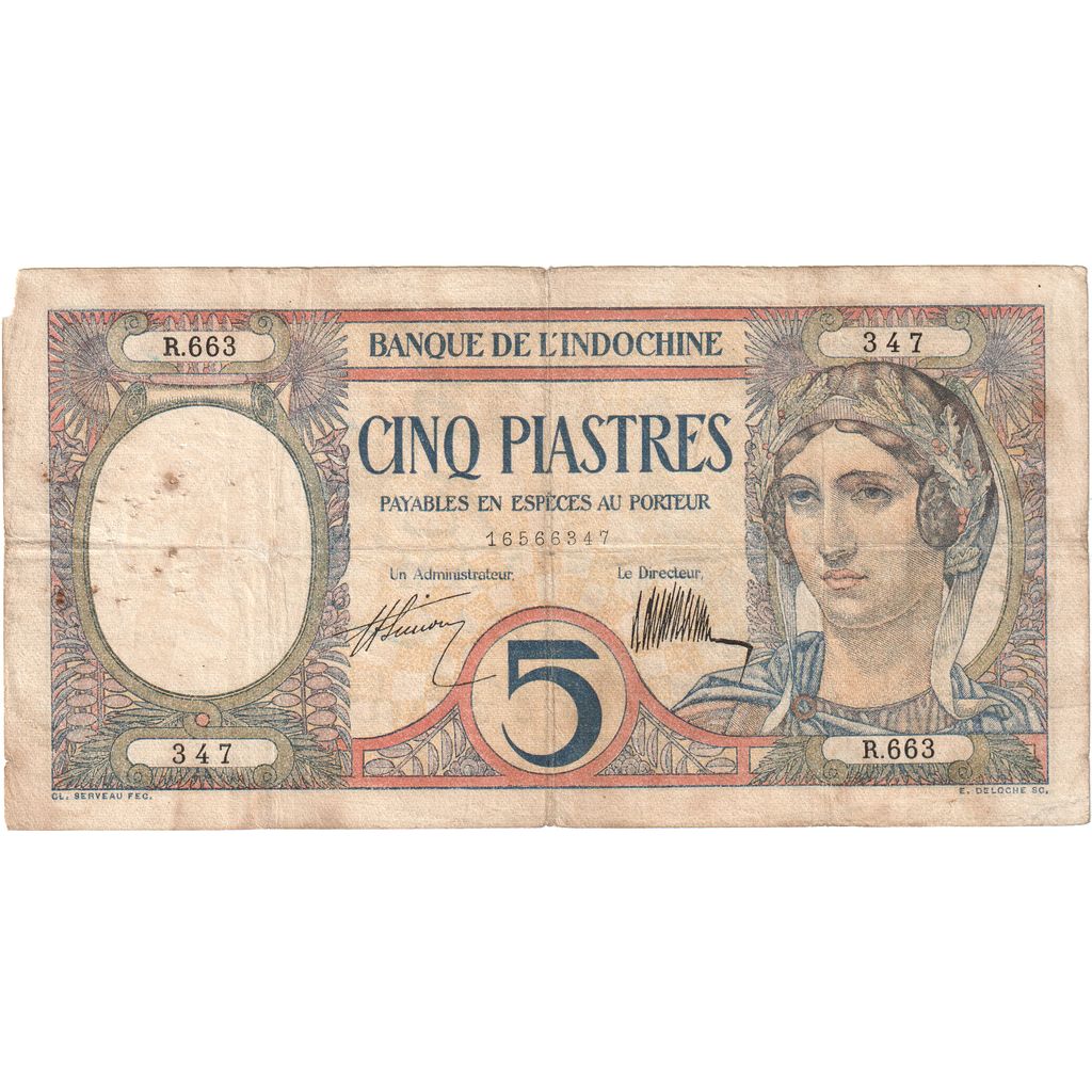 INDO-CHINA FRANCEZĂ, 
  
  5 Piastres, 
  
  Nedatat (1927)