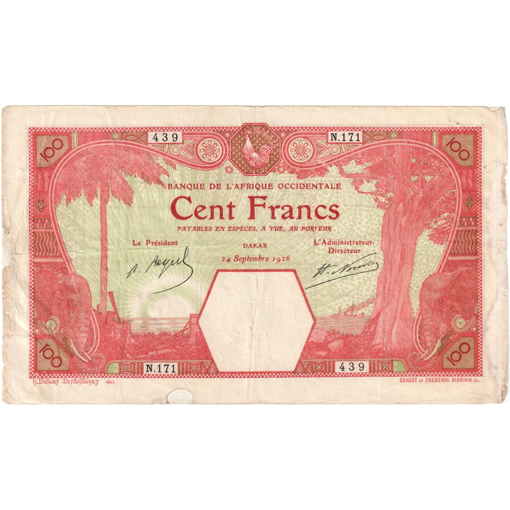 Africa de Vest franceză, 
  
  100 de franci, 
  
  1926-09-24