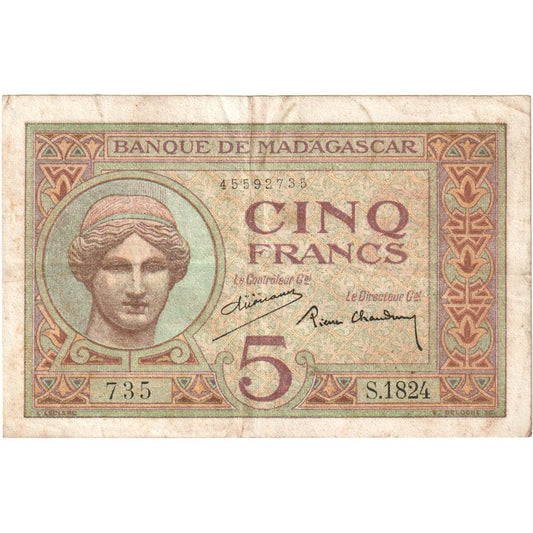 Madagascar, 
  
  5 franci, 
  
  1937-1947