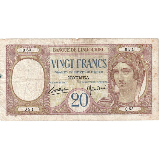 Noua Caledonie, 
  
  20 de franci, 
  
  Nedatat (1929)