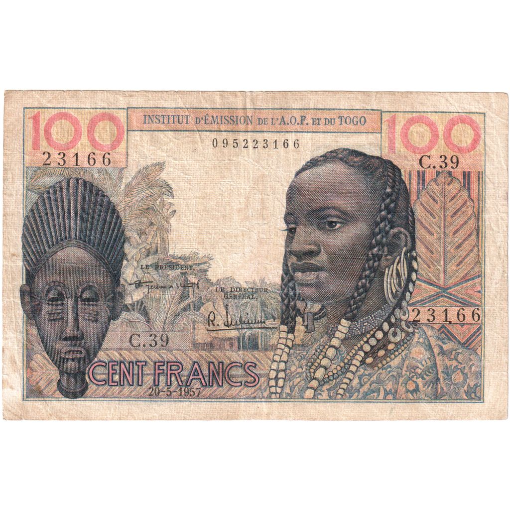 Africa de Vest franceză, 
  
  100 de franci, 
  
  1957