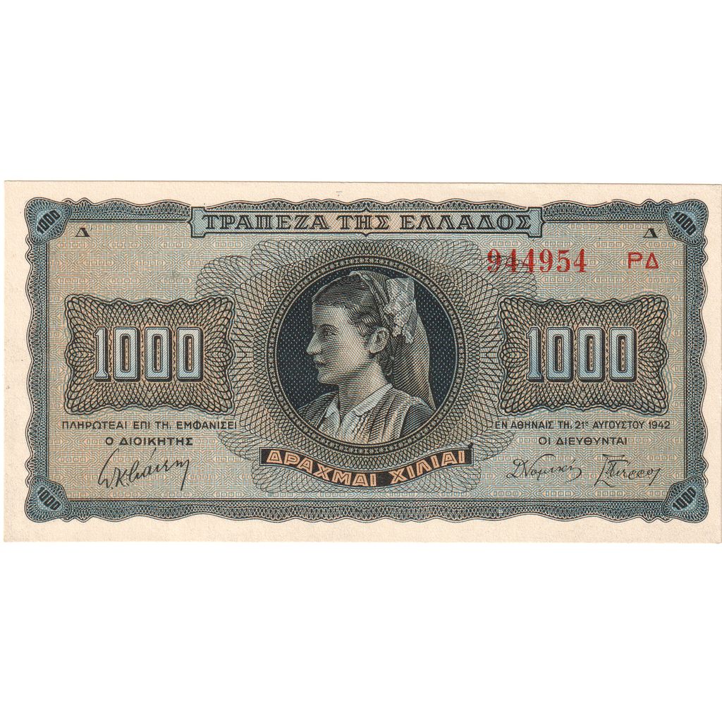 Grecia, 
  
  1000 Drachmai, 
  
  1942-08-21