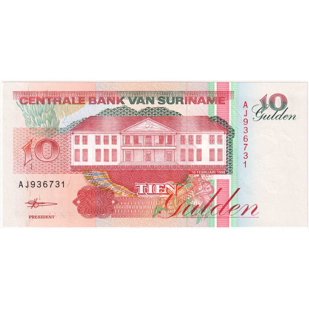 Surinam, 
  
  10 Gulden, 
  
  10-02-1998