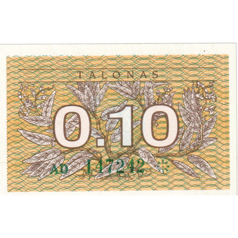 Lituania, 
  
  0,10 Talonas, 
  
  UNC(65-70)