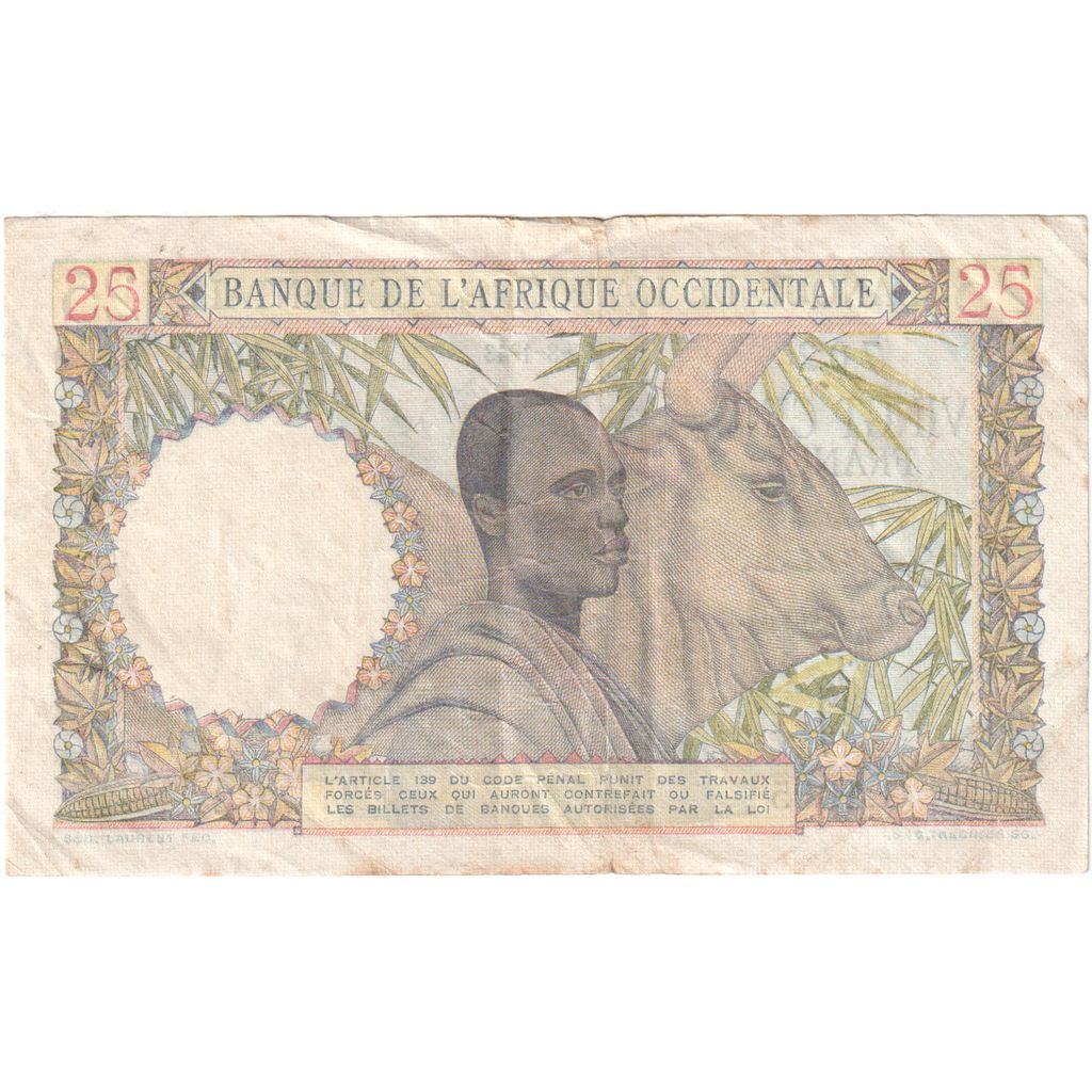 Africa de Vest franceză, 
  
  25 de franci, 
  
  17-08-1943