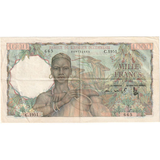 Africa de Vest franceză, 
  
  1000 de franci, 
  
  1951-10-02