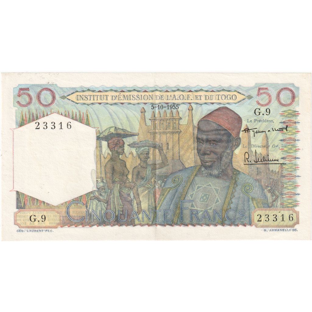 Africa de Vest franceză, 
  
  50 de franci, 
  
  1955-10-5