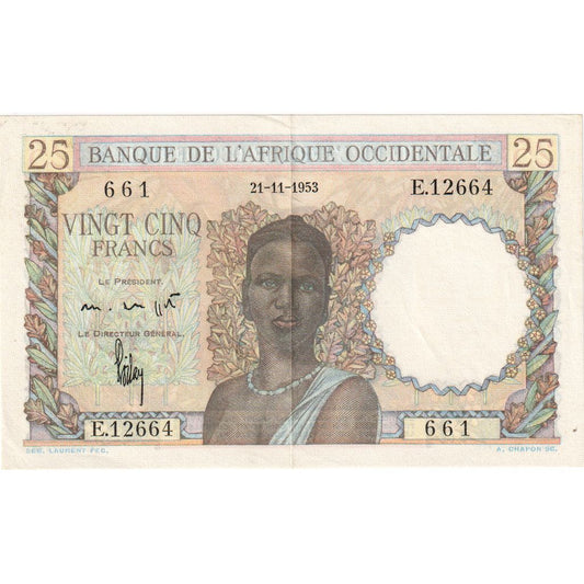 Africa de Vest franceză, 
  
  25 de franci, 
  
  1953-11-21