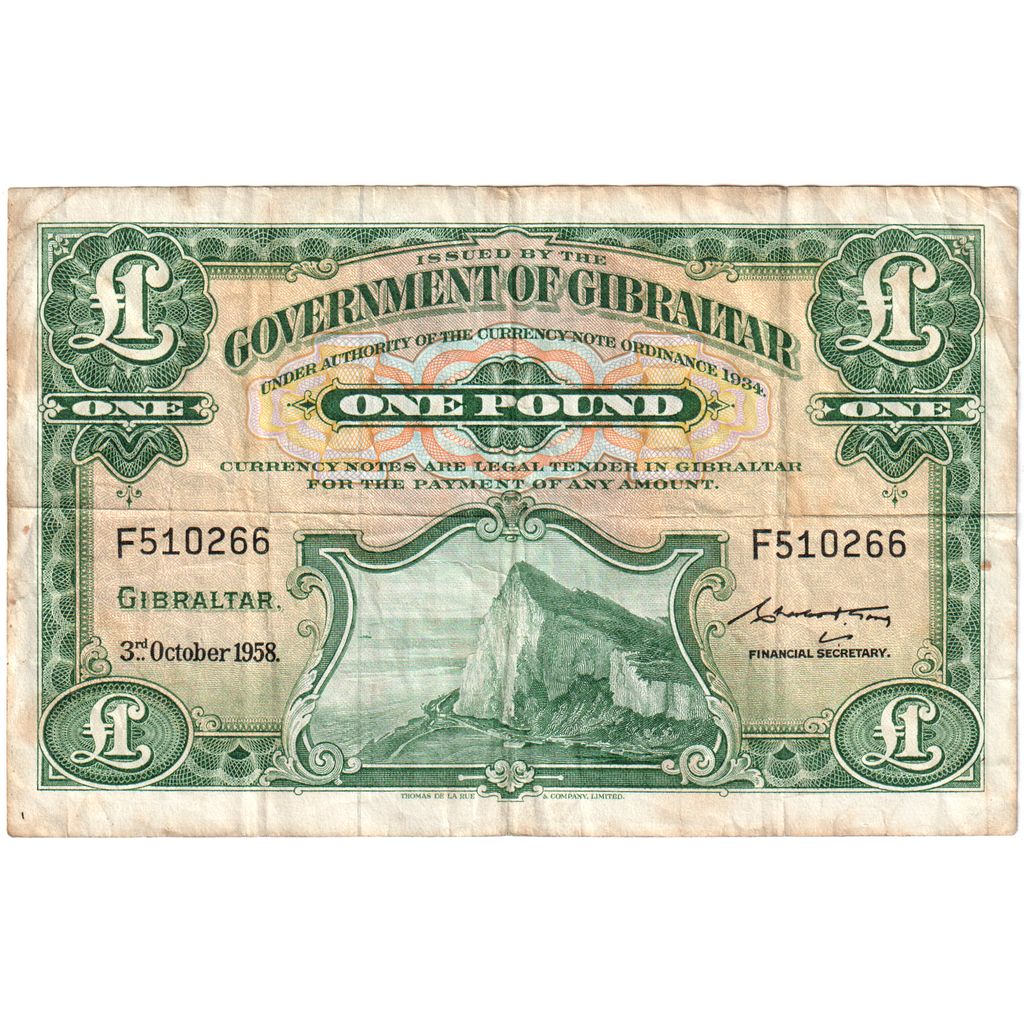 Gibraltar, 
  
  1 liră, 
  
  1958-10-03