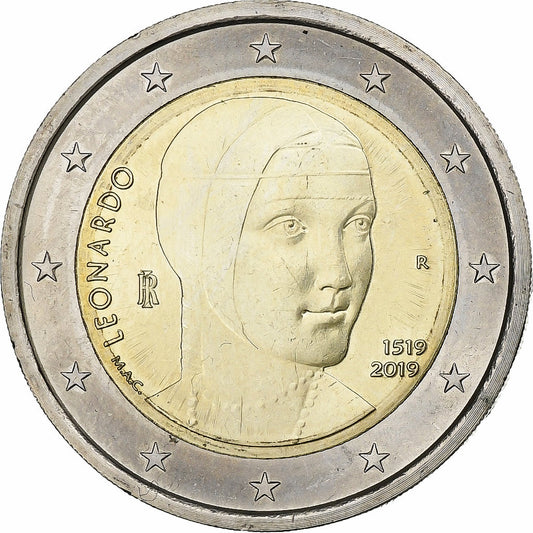 Italia, 
  
  2 euro, 
  
  Leonardo Da Vinci