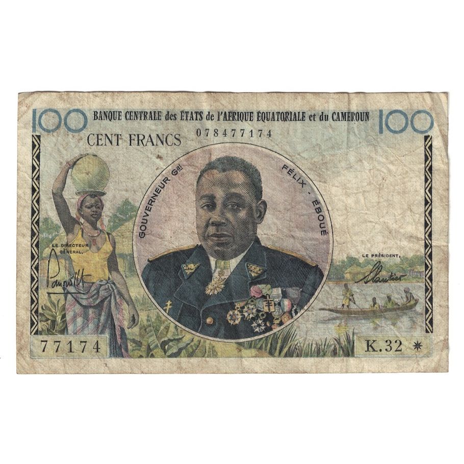 bancnota, 
  
  STATELE AFRICANE ECUATORIALE, 
  
  100 de franci