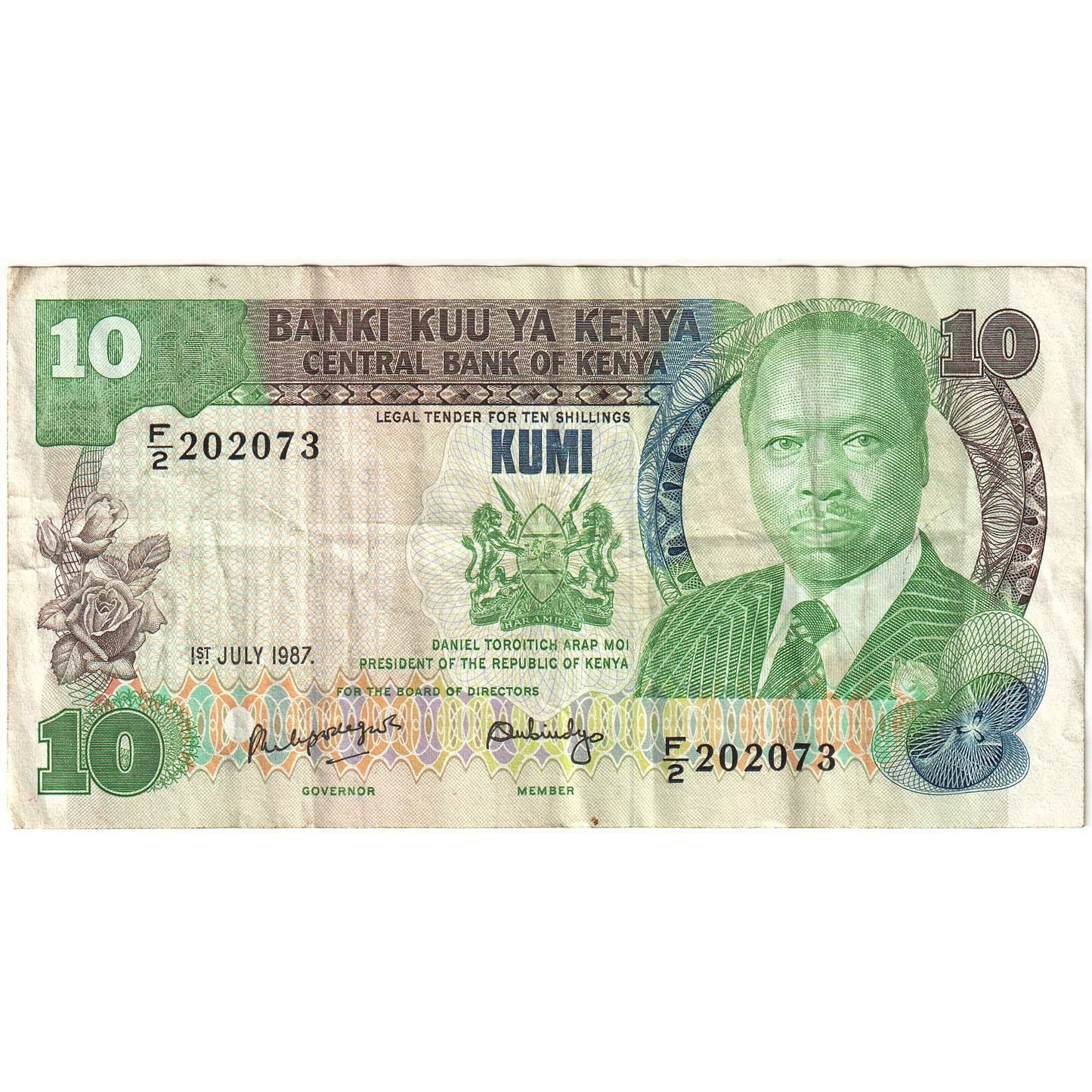 Kenya, 
  
  10 șilingi, 
  
  1987