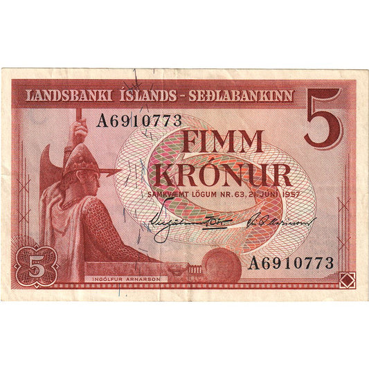 Islanda, 
  
  5 Coroane, 
  
  1957-06-21