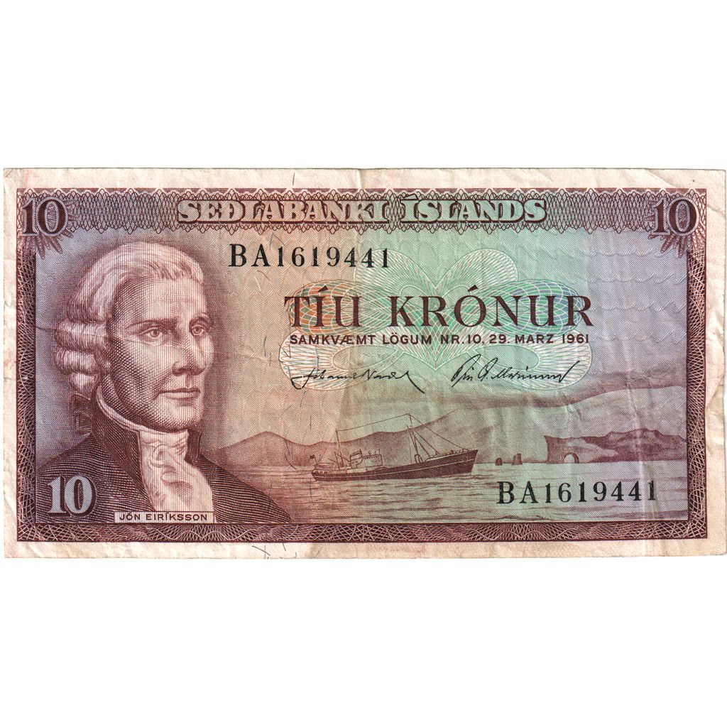 Islanda, 
  
  10 coroane, 
  
  1961-03-29