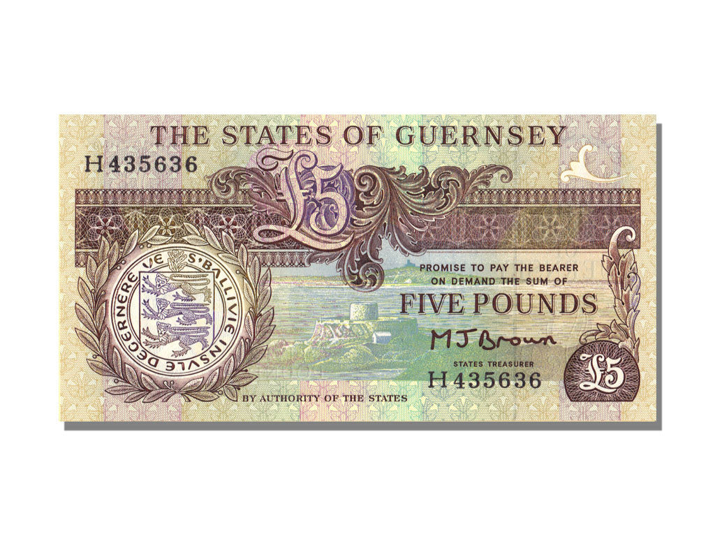 bancnota, 
  
  Guernsey, 
  
  5 lire sterline