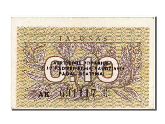 bancnota, 
  
  Lituania, 
  
  0,10 Talonas