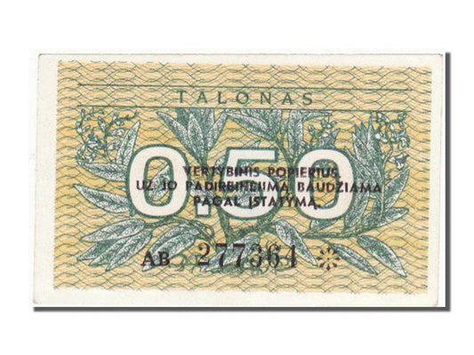 bancnota, 
  
  Lituania, 
  
  0,50 Talonas