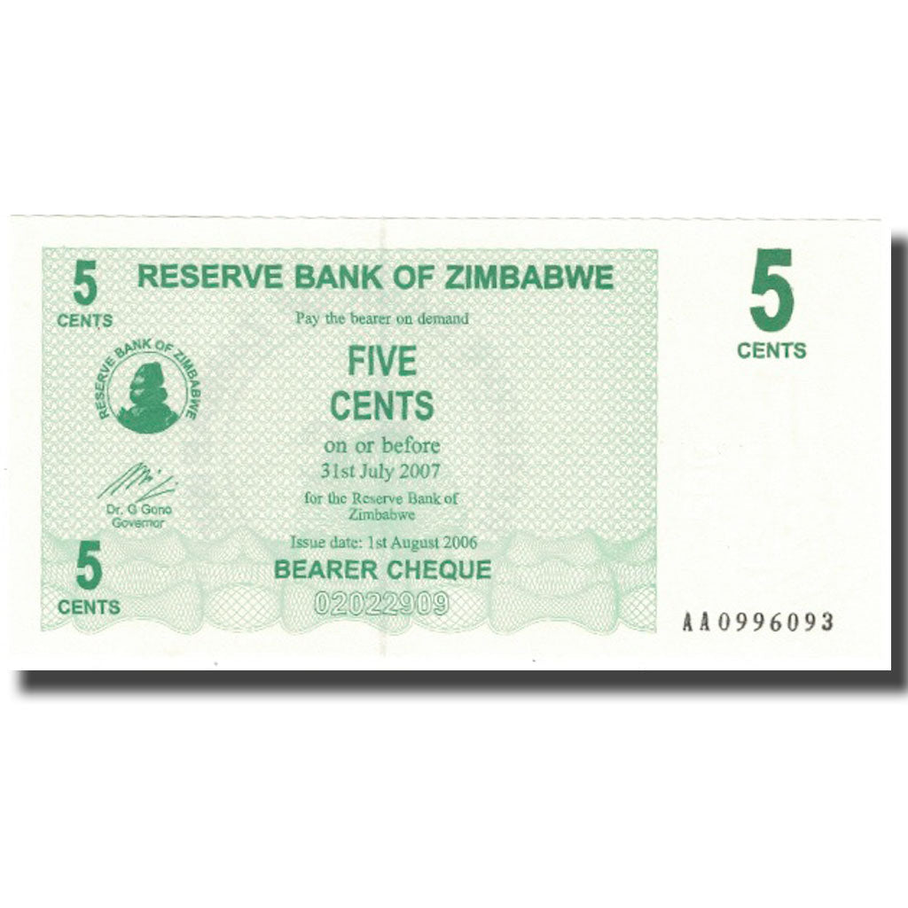 bancnota, 
  
  Zimbabwe, 
  
  5 cenți