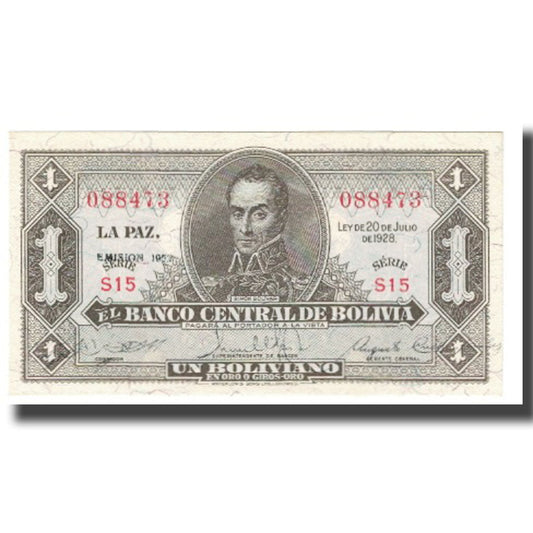 bancnota, 
  
  Bolivia, 
  
  1 Boliviano