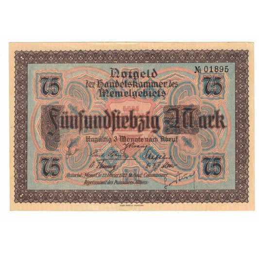 bancnota, 
  
  Memel, 
  
  75 Marcu