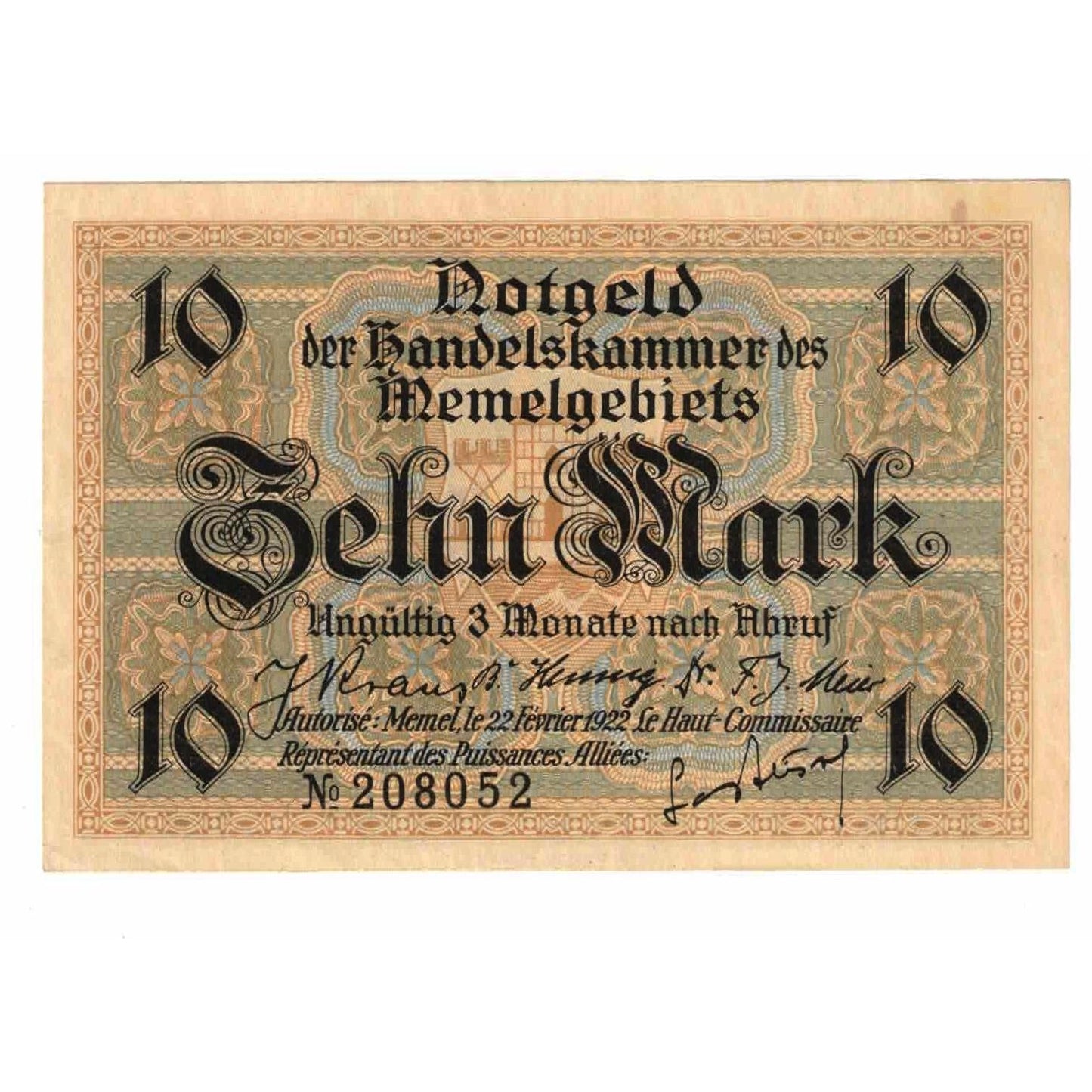 bancnota, 
  
  Memel, 
  
  10 Marcu