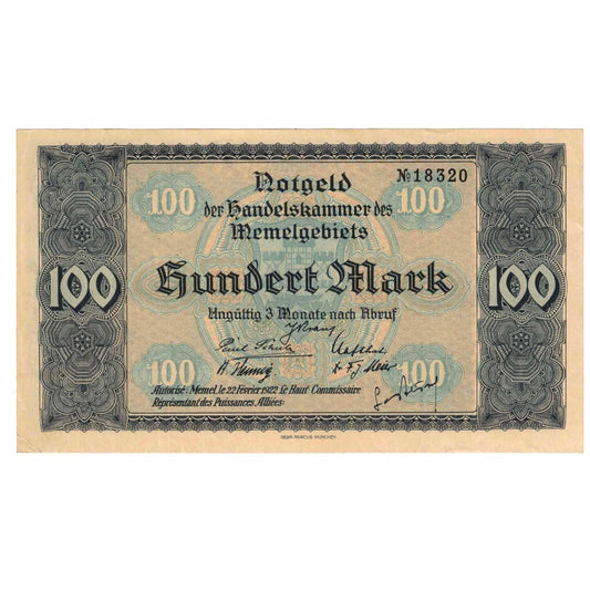 bancnota, 
  
  Memel, 
  
  100 Marci