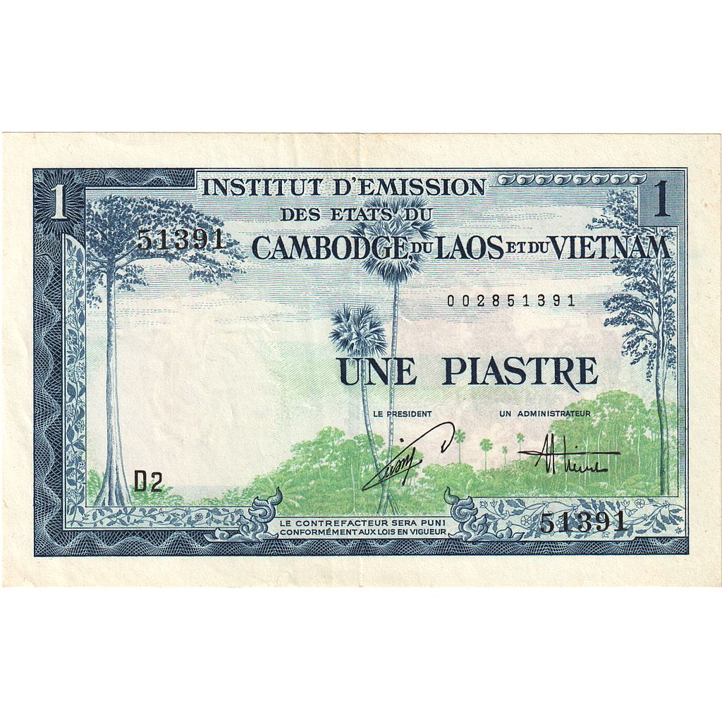 bancnota, 
  
  INDO-CHINA FRANCEZĂ, 
  
  1 Piastre = 1 Dong