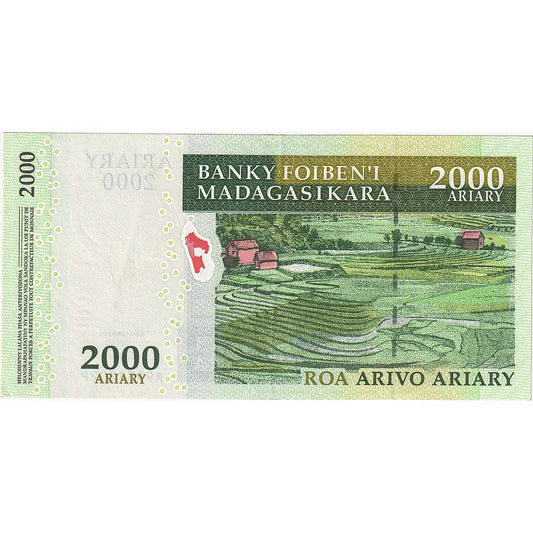 bancnota, 
  
  Madagascar, 
  
  2000 Ariary