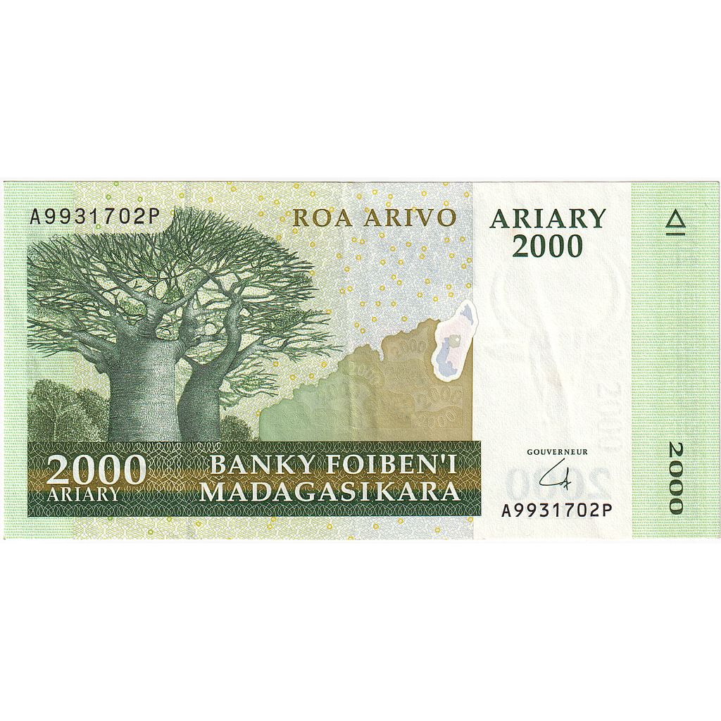 bancnota, 
  
  Madagascar, 
  
  2000 Ariary