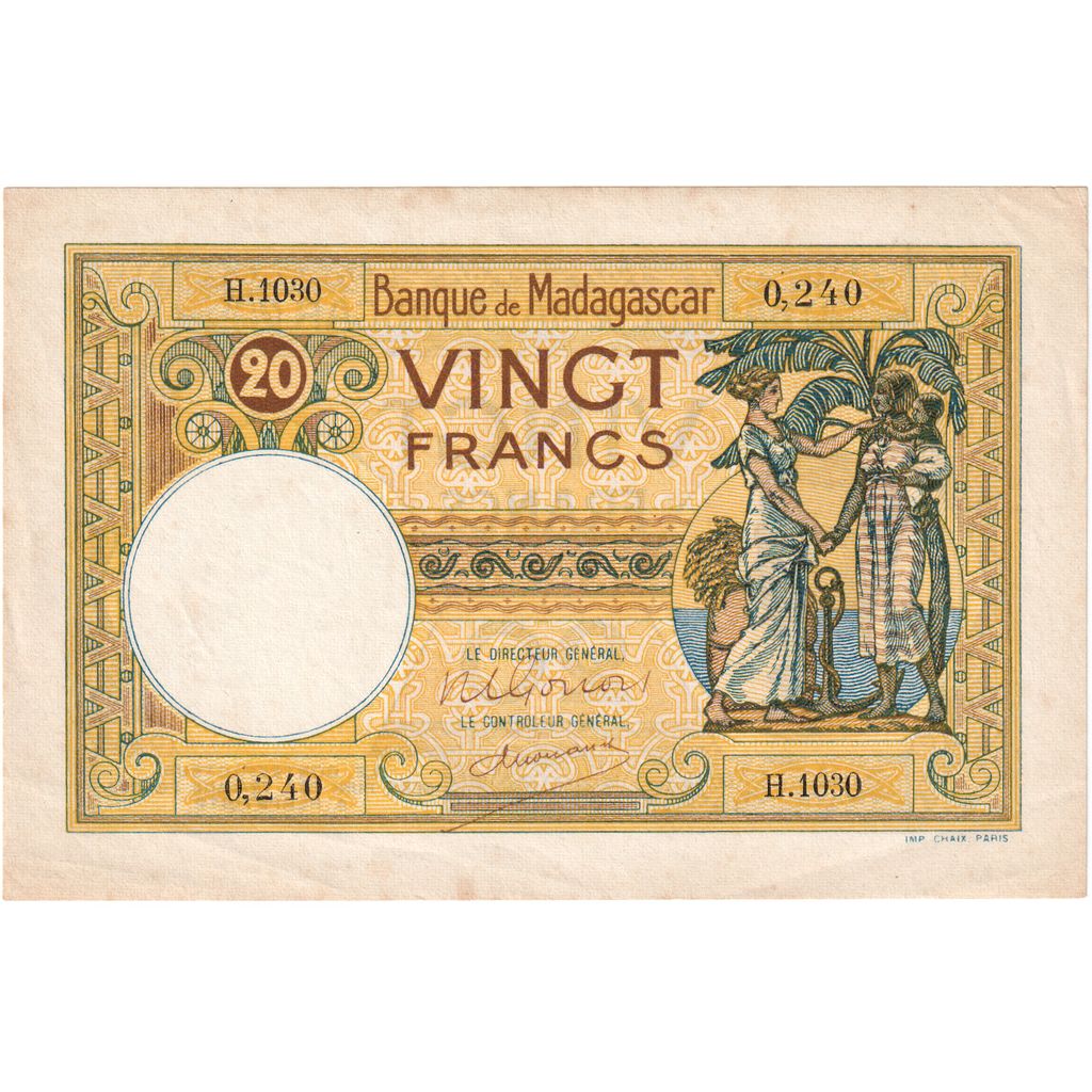 Madagascar, 
  
  20 de franci, 
  
  1937