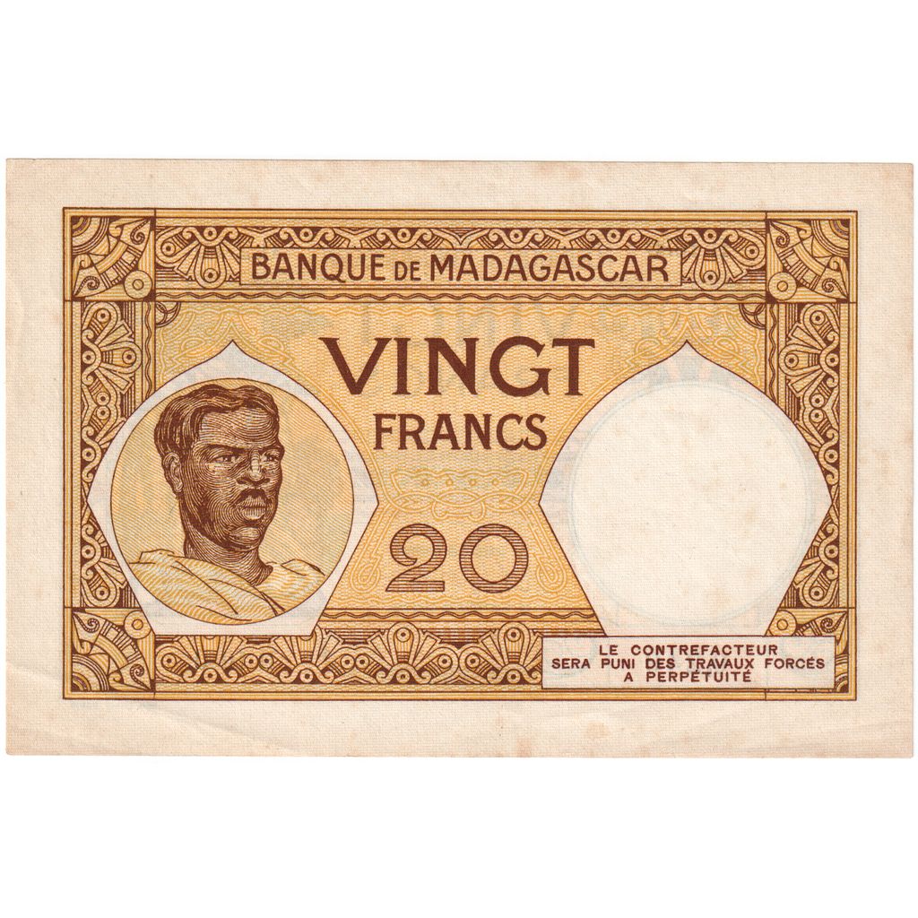 Madagascar, 
  
  20 de franci, 
  
  1937