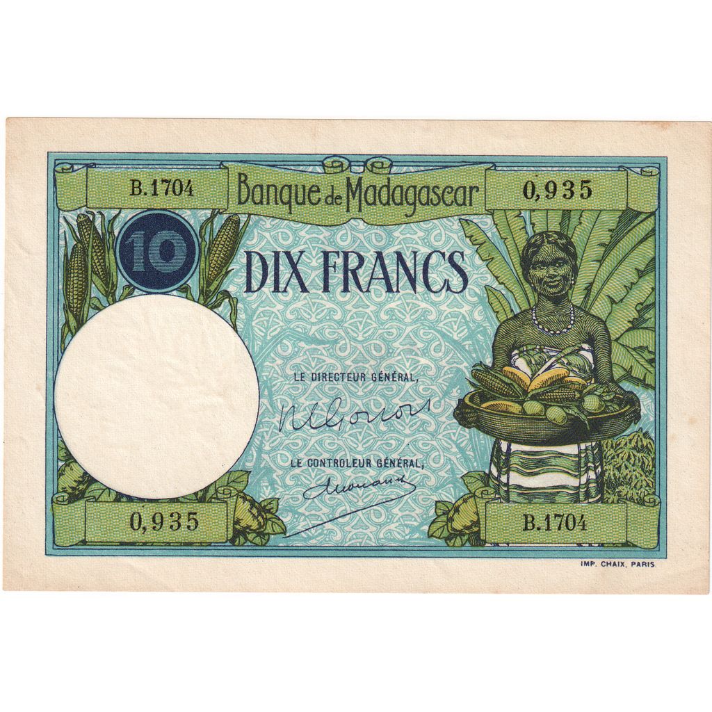 Madagascar, 
  
  10 franci, 
  
  Nedatat (1937-47)