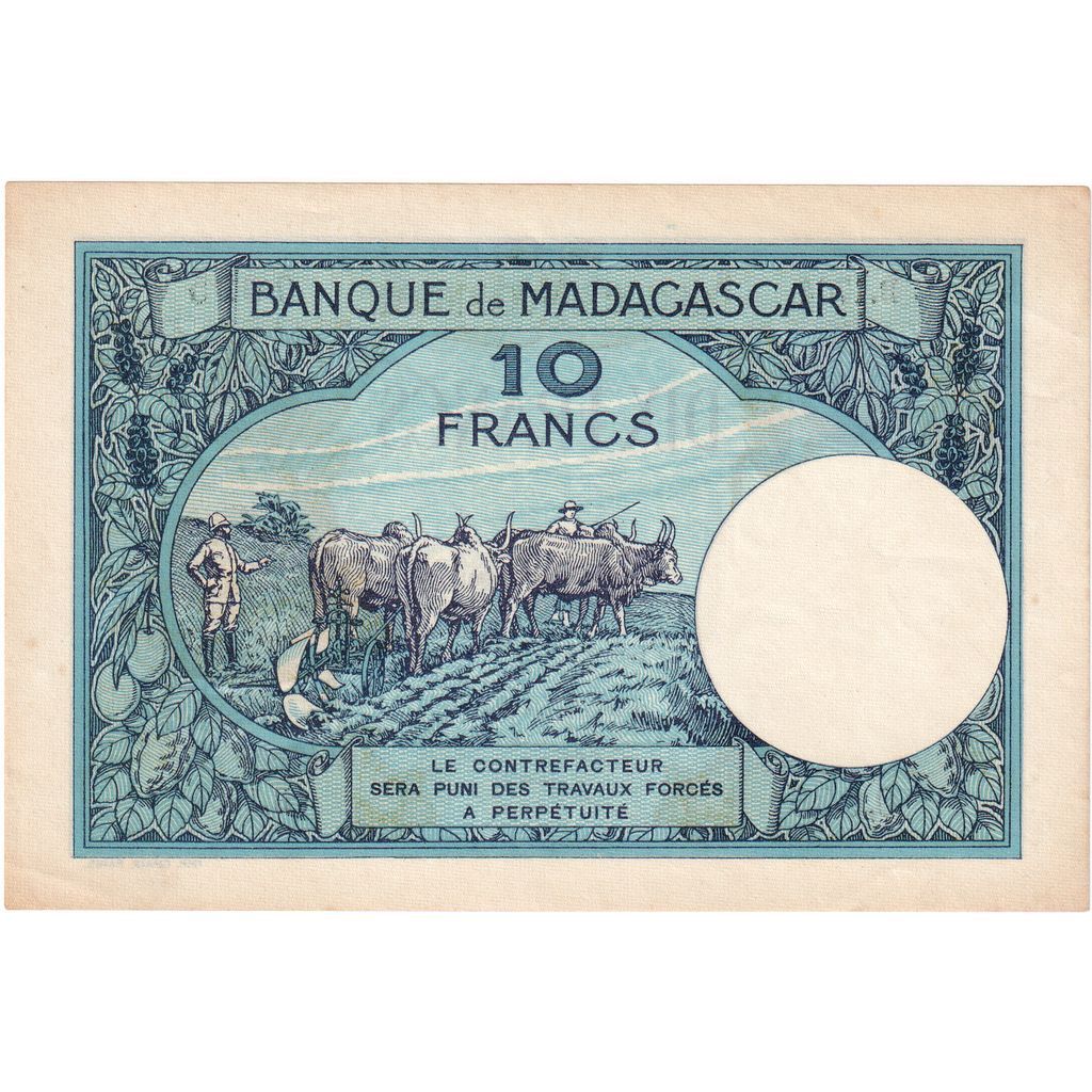 Madagascar, 
  
  10 franci, 
  
  Nedatat (1937-47)