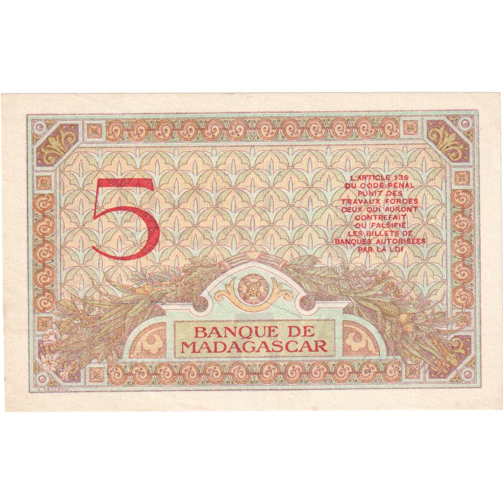 Madagascar, 
  
  5 franci, 
  
  Nedatat (1937)