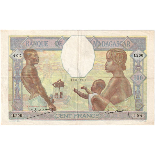 Madagascar, 
  
  100 de franci, 
  
  Nedatat (cca.1937)