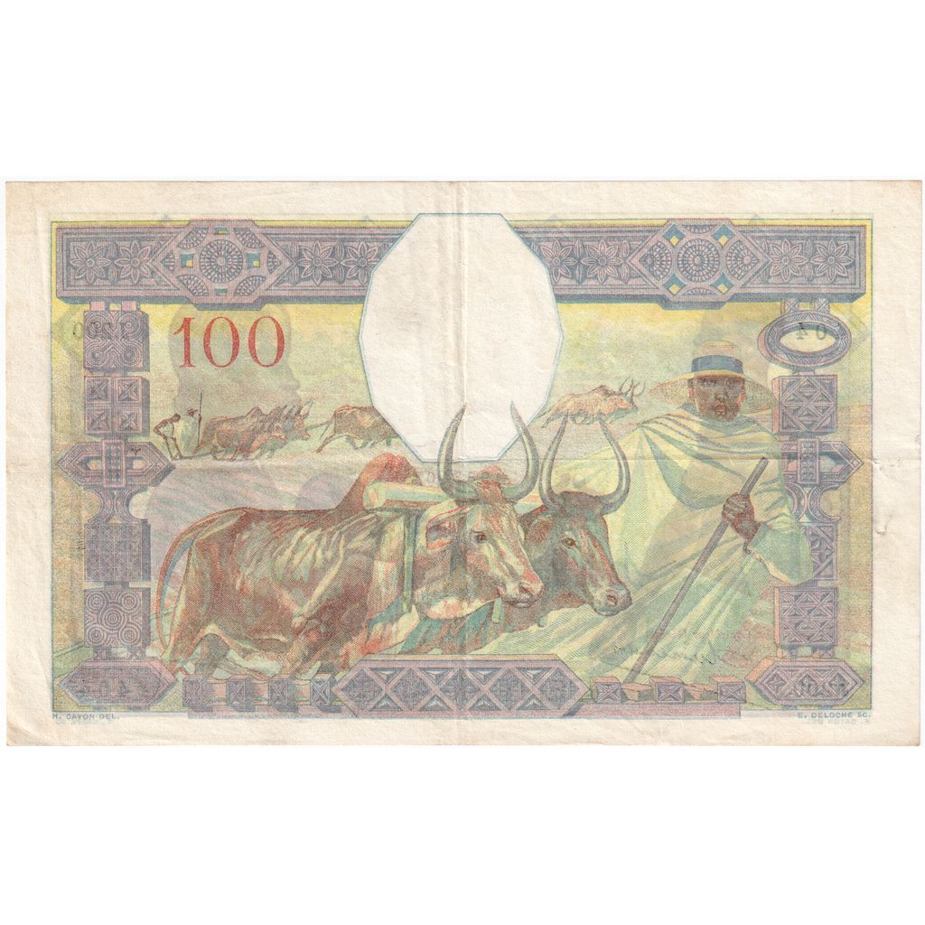 Madagascar, 
  
  100 de franci, 
  
  Nedatat (cca.1937)