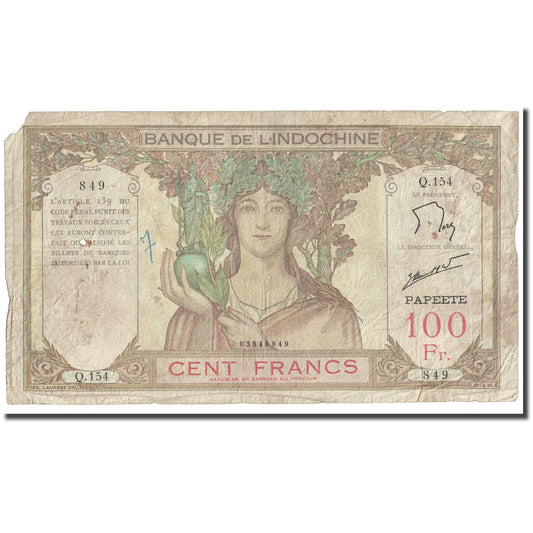 bancnota, 
  
  Tahiti, 
  
  100 de franci