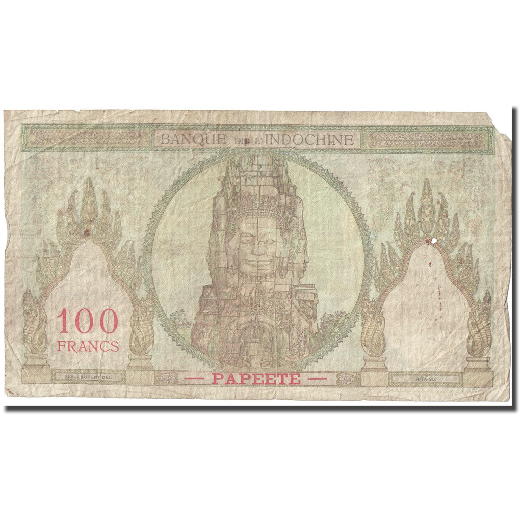 bancnota, 
  
  Tahiti, 
  
  100 de franci