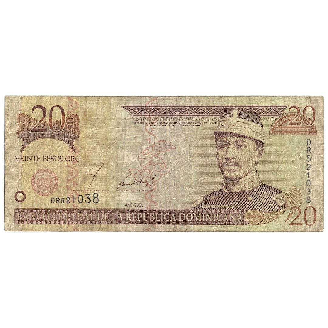 bancnota, 
  
  Republica Dominicană, 
  
  20 pesos oro