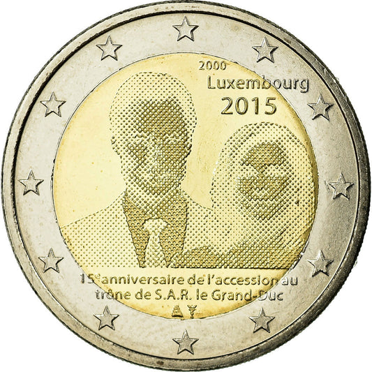 Luxemburg, 
  
  2 euro, 
  
  15-a aniversare du couronnement du grand duc Henri