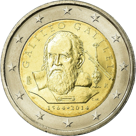 Italia, 
  
  2 euro, 
  
  450 ème anniversaire de GALILEO GALILEI