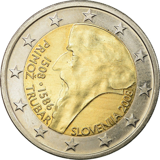 Slovenia, 
  
  2 euro, 
  
  500-a aniversare nașterea lui primoz tubar