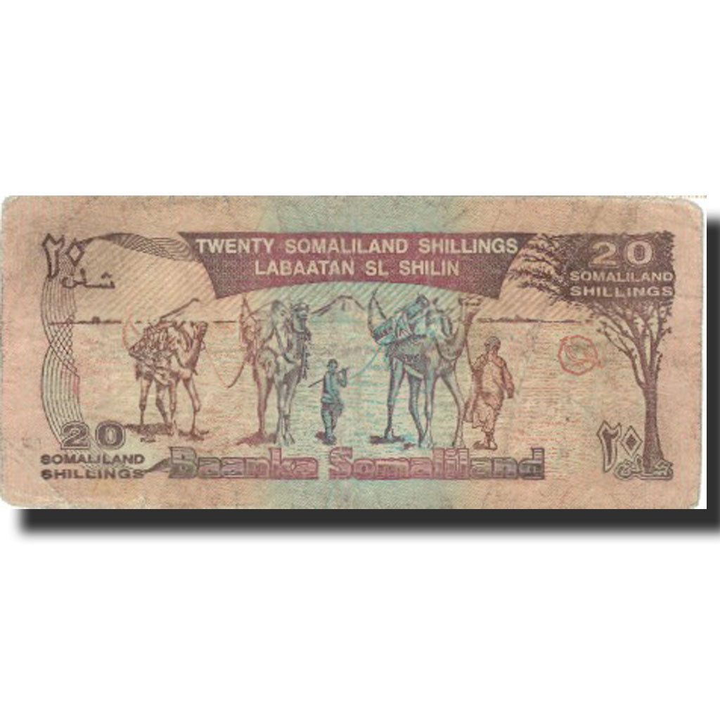 bancnota, 
  
  Somaliland, 
  
  20 șilingi = 20 Shilin