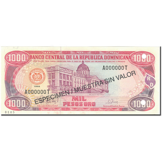 bancnota, 
  
  Republica Dominicană, 
  
  1000 Pesos Oro