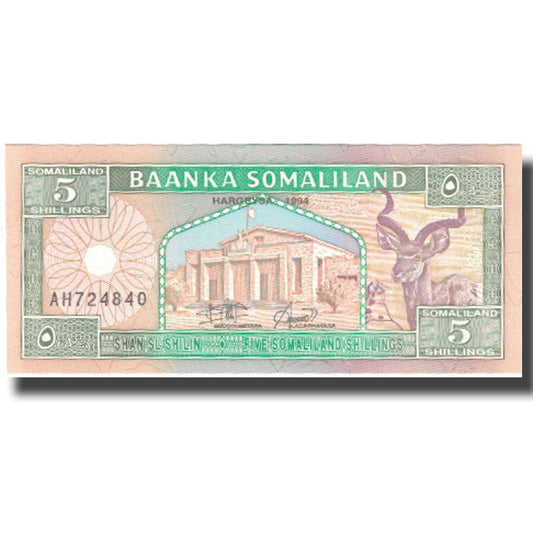 bancnota, 
  
  Somaliland, 
  
  5 șilingi = 5 șilini