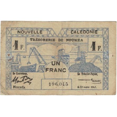 bancnota, 
  
  Noua Caledonie, 
  
  1 franc