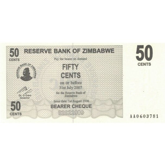 bancnota, 
  
  Zimbabwe, 
  
  50 de cenți