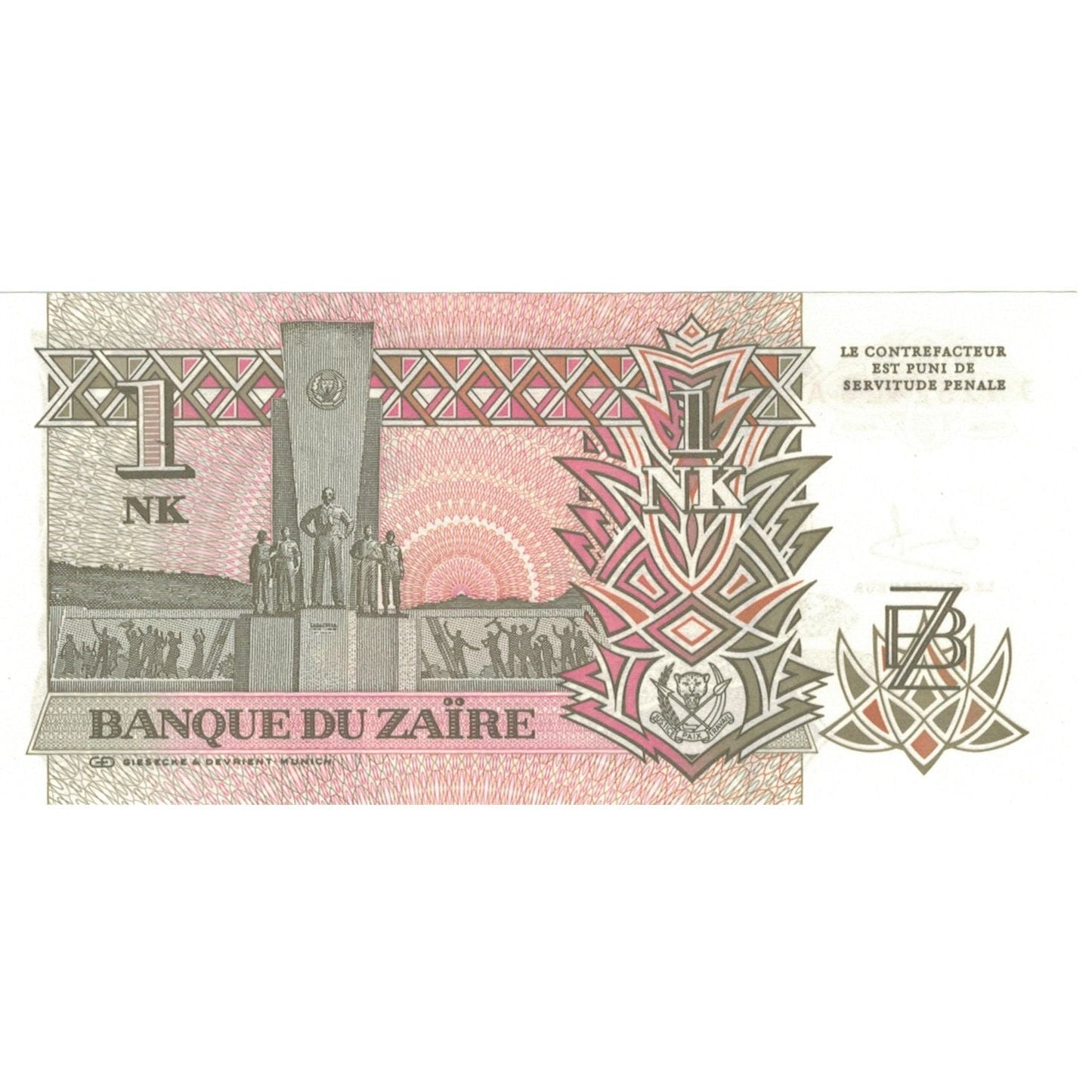 bancnota, 
  
  Zair, 
  
  1 Nouveau Likuta