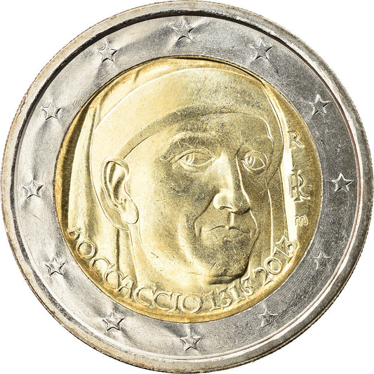 Italia, 
  
  2 euro, 
  
  700ème anniversaire de la naissance de Giovanni Boccaccio